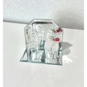 Glass Miniature Clear Mirror with Chair & Table with Fruit Basket Filled